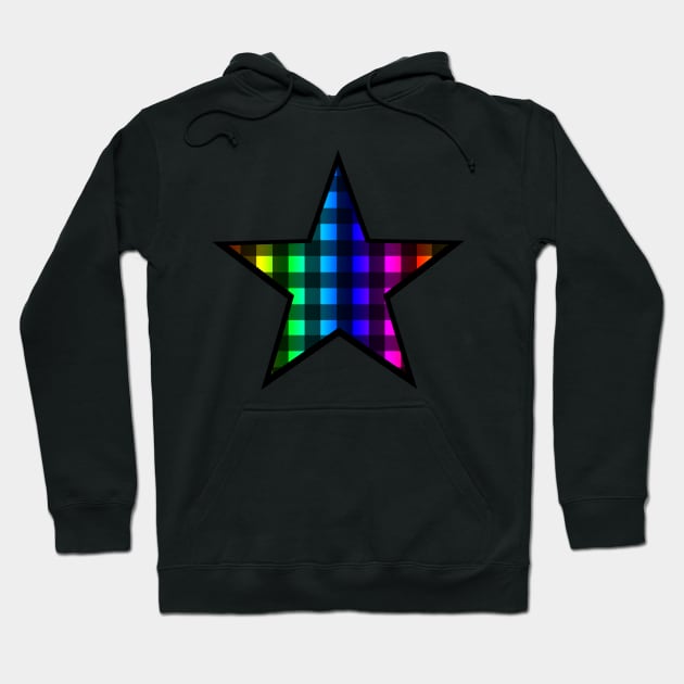 Rainbow and Black Buffalo Plaid Star Hoodie by bumblefuzzies